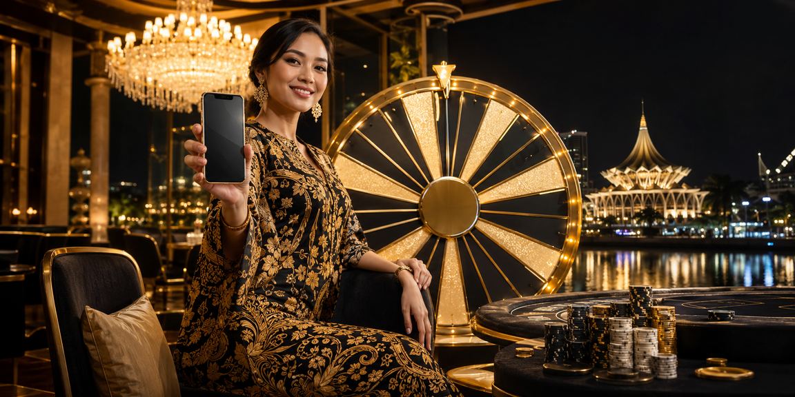 Suasana perayaan dengan tema batik Malaysia untuk promosi blackjack di Kuching